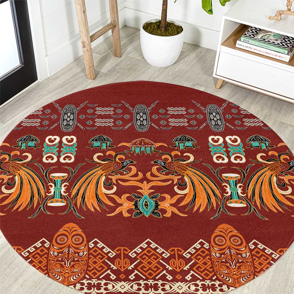 Oxblood Batik Papua-inspired Pattern Round Carpet LT9 Red - Polynesian Pride