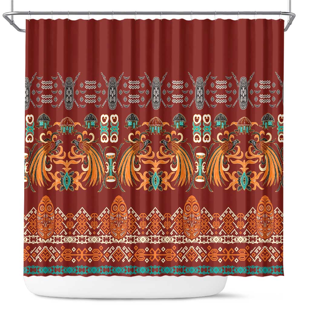 Oxblood Batik Papua-inspired Pattern Shower Curtain LT9 Red - Polynesian Pride
