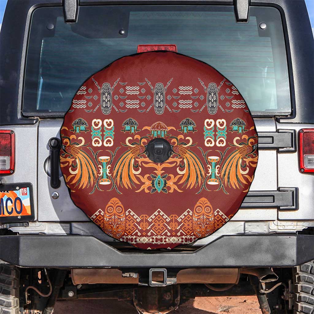 Oxblood Batik Papua-inspired Pattern Spare Tire Cover LT9 Red - Polynesian Pride