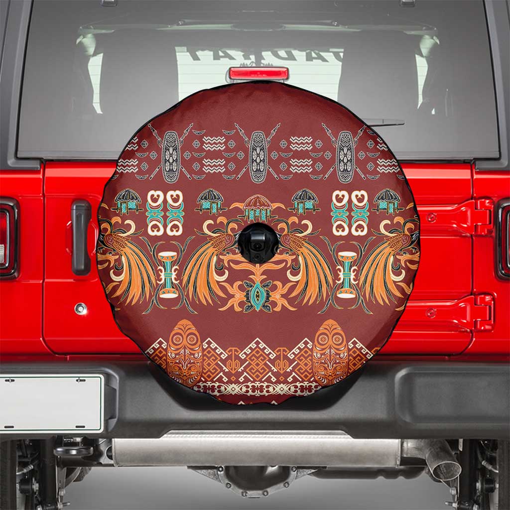 Oxblood Batik Papua-inspired Pattern Spare Tire Cover - Polynesian Pride