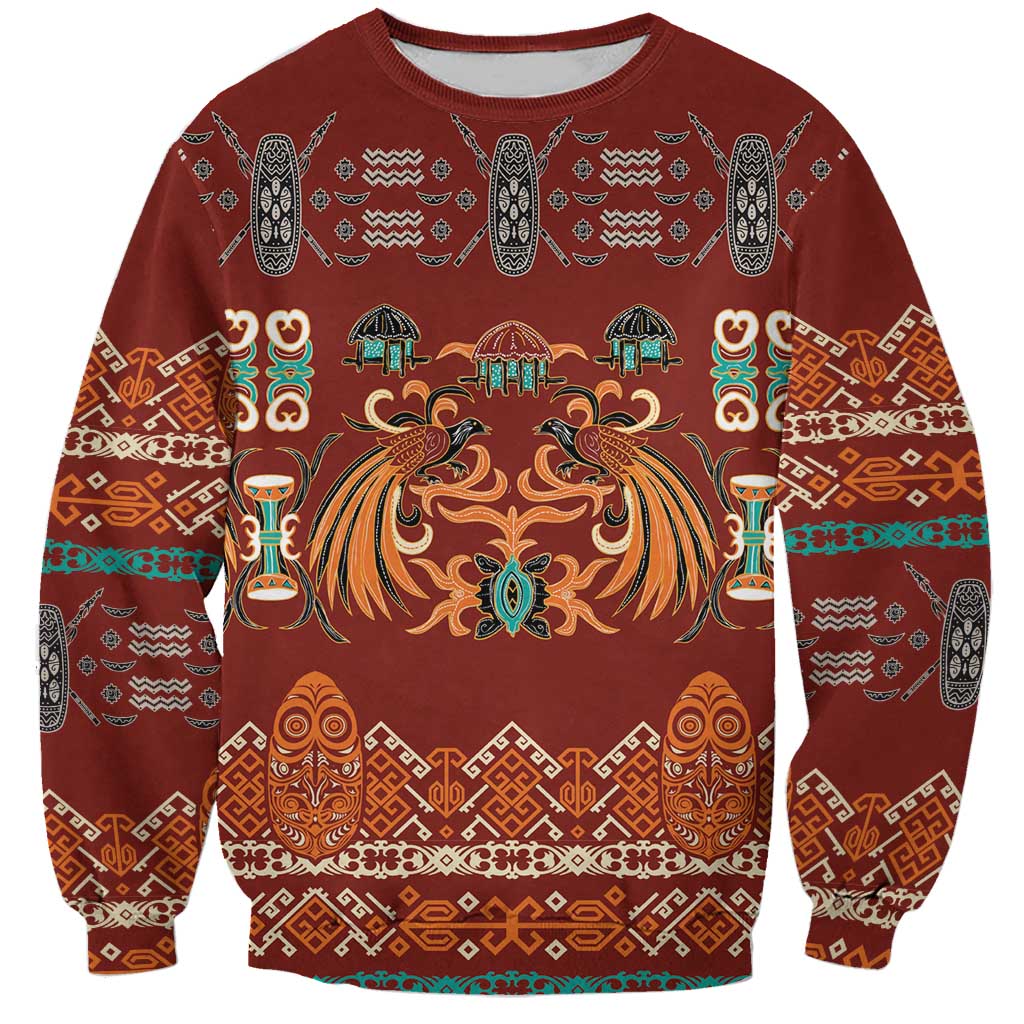 Oxblood Batik Papua-inspired Pattern Sweatshirt - Polynesian Pride