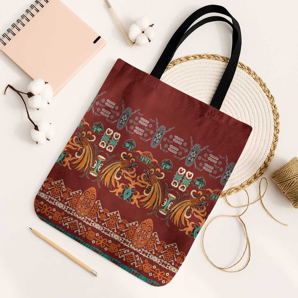 Oxblood Batik Papua-inspired Pattern Tote Bag LT9 Black Strap One Size Red - Polynesian Pride