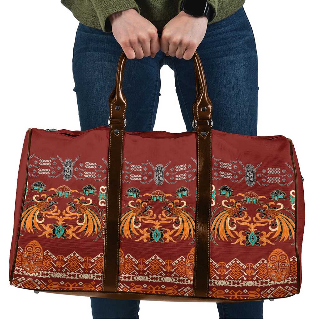 Oxblood Batik Papua-inspired Pattern Travel Bag LT9 Red - Polynesian Pride
