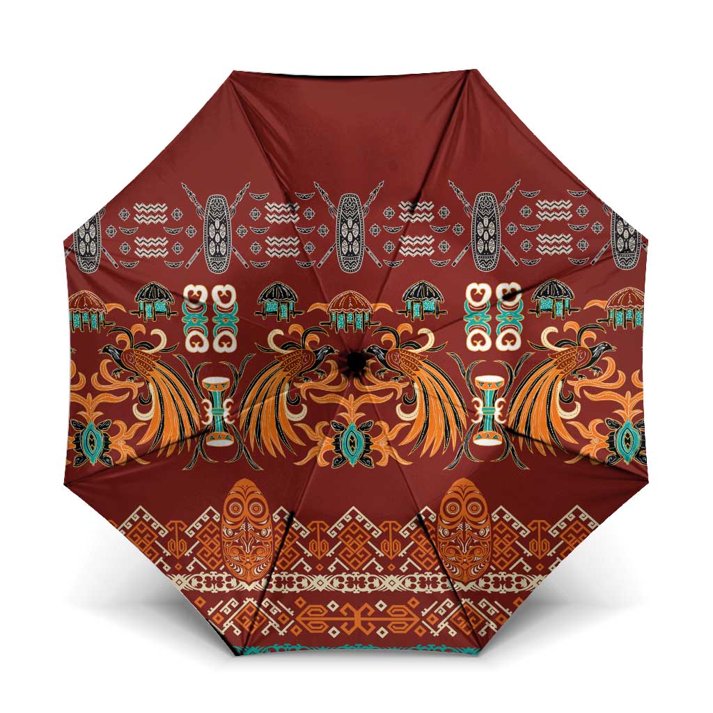 Oxblood Batik Papua-inspired Pattern Umbrella - Polynesian Pride