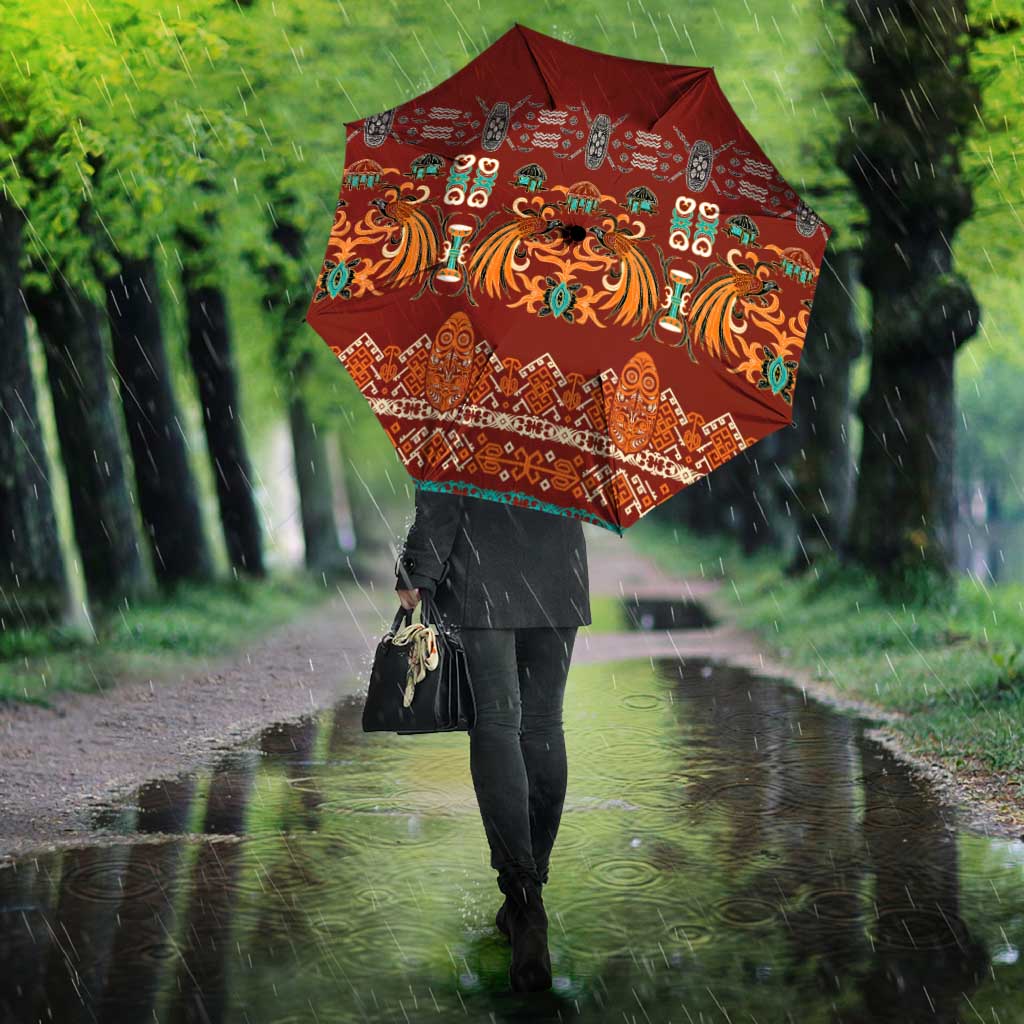 Oxblood Batik Papua-inspired Pattern Umbrella - Polynesian Pride