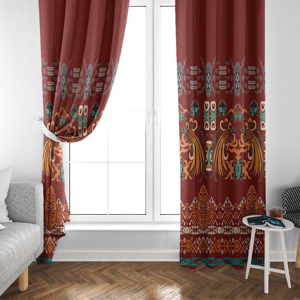 Oxblood Batik Papua-inspired Pattern Window Curtain - Polynesian Pride
