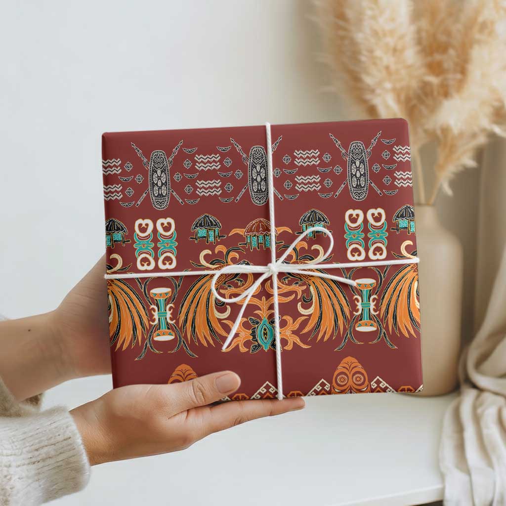 Oxblood Batik Papua-inspired Pattern Wrapping Paper - Polynesian Pride