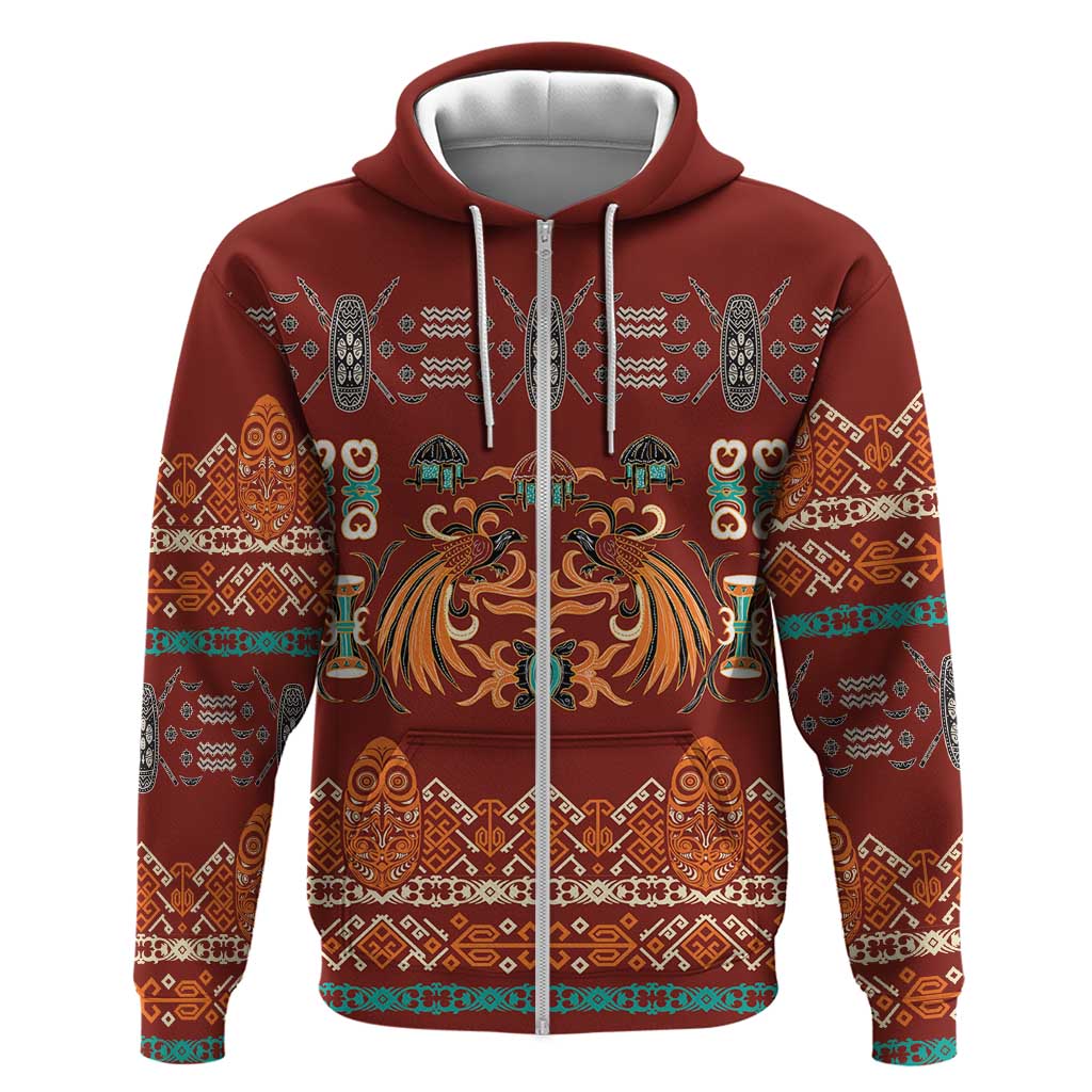 Oxblood Batik Papua-inspired Pattern Zip Hoodie LT9 Zip Hoodie Red - Polynesian Pride