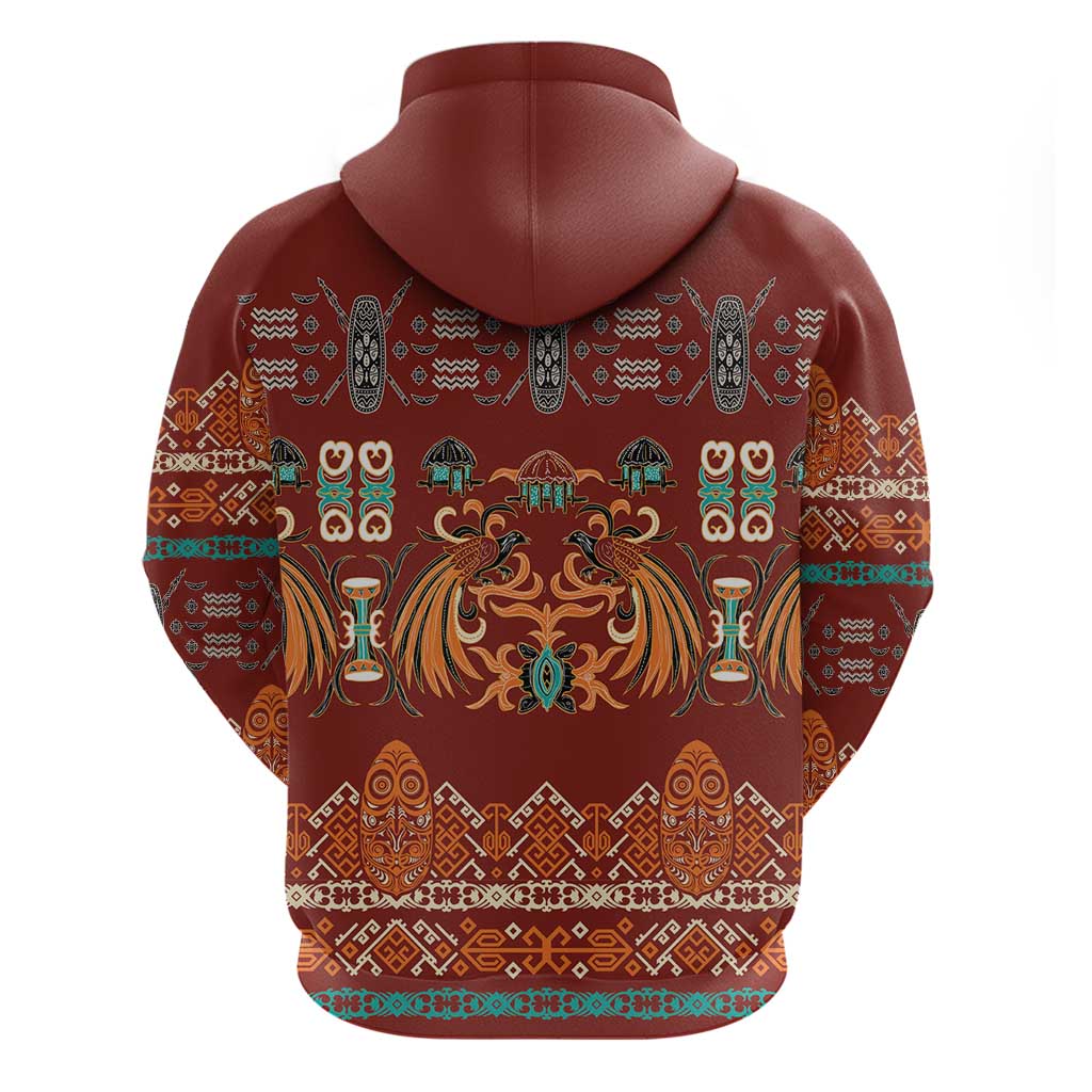 Oxblood Batik Papua-inspired Pattern Zip Hoodie - Polynesian Pride