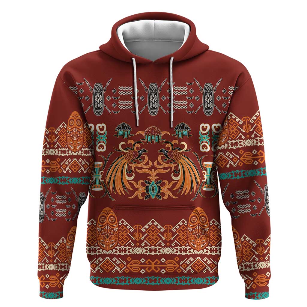 Oxblood Batik Papua-inspired Pattern Zip Hoodie - Polynesian Pride