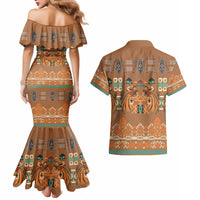 Terracotta Batik Papua-inspired Pattern Couples Matching Mermaid Dress and Hawaiian Shirt - Polynesian Pride