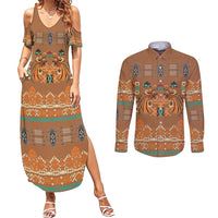 Terracotta Batik Papua-inspired Pattern Couples Matching Summer Maxi Dress and Long Sleeve Button Shirt - Polynesian Pride