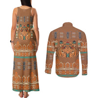 Terracotta Batik Papua-inspired Pattern Couples Matching Tank Maxi Dress and Long Sleeve Button Shirt - Polynesian Pride