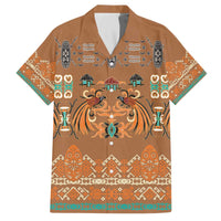 Terracotta Batik Papua-inspired Pattern Family Matching Off The Shoulder Long Sleeve Dress and Hawaiian Shirt - Polynesian Pride