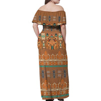 Terracotta Batik Papua-inspired Pattern Family Matching Off Shoulder Maxi Dress and Hawaiian Shirt - Polynesian Pride