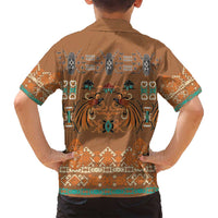 Terracotta Batik Papua-inspired Pattern Family Matching Off Shoulder Short Dress and Hawaiian Shirt LT9 - Polynesian Pride