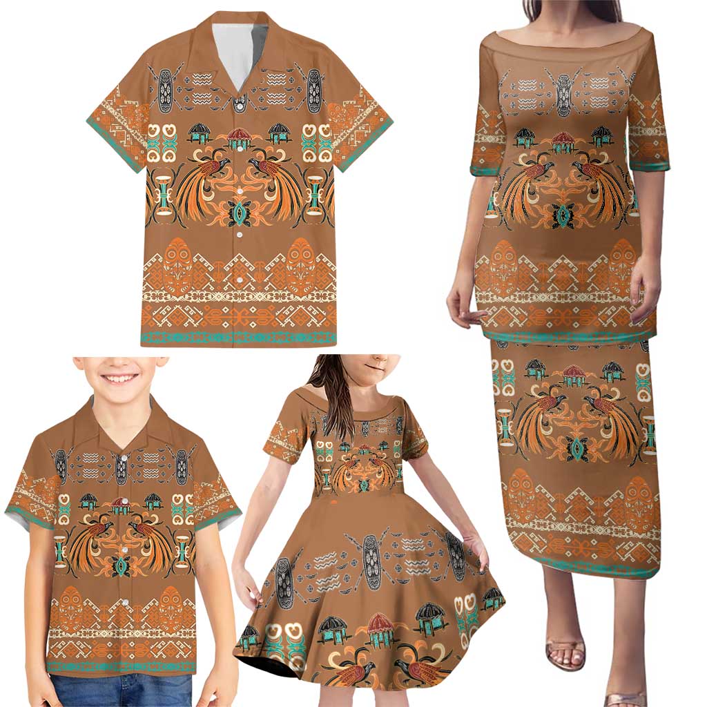 Terracotta Batik Papua-inspired Pattern Family Matching Puletasi and Hawaiian Shirt - Polynesian Pride