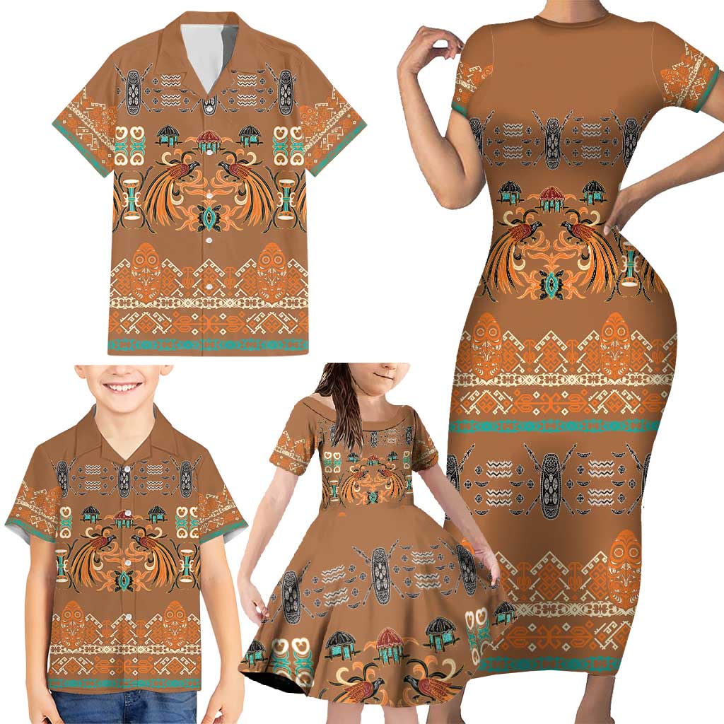 Terracotta Batik Papua-inspired Pattern Family Matching Short Sleeve Bodycon Dress and Hawaiian Shirt - Polynesian Pride