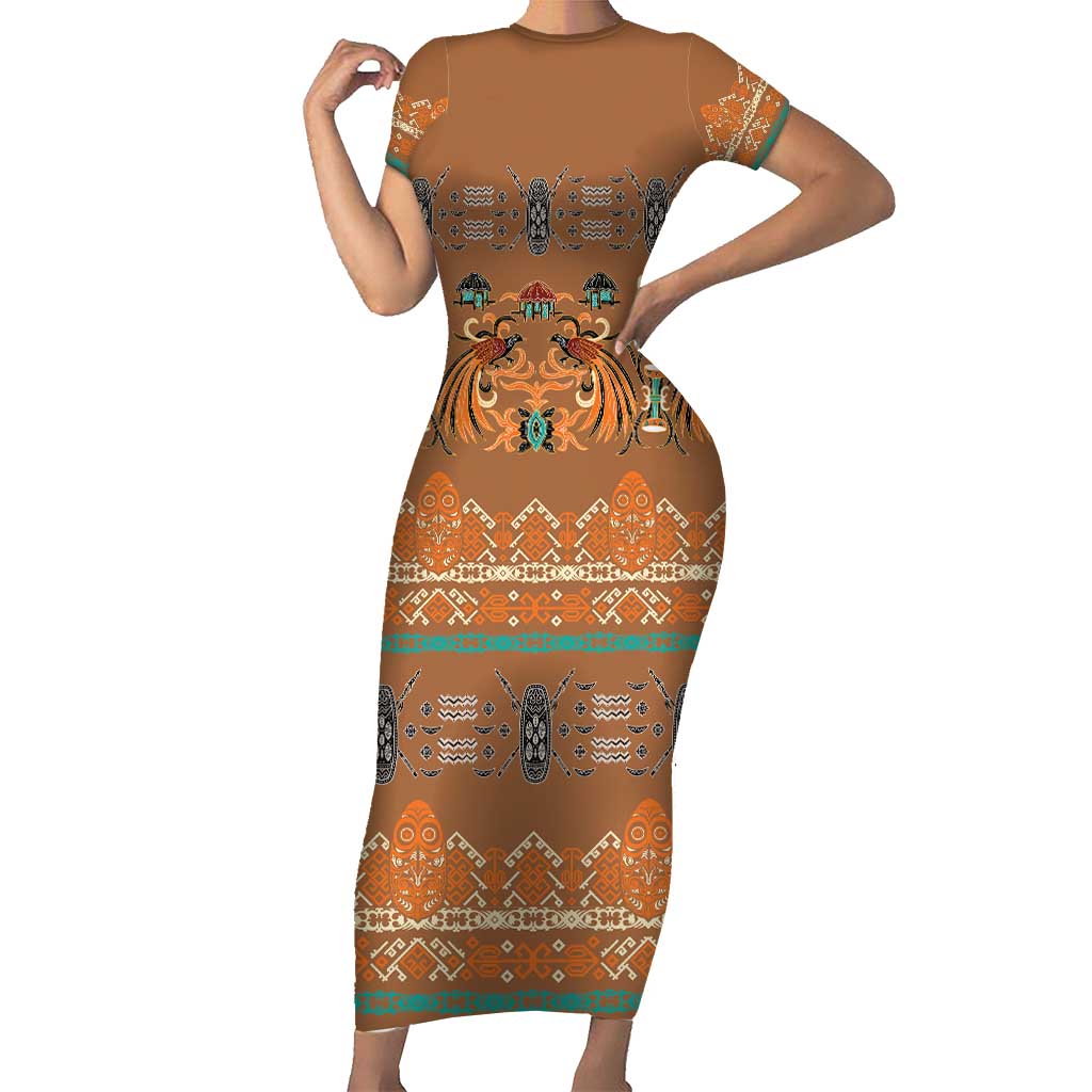 Terracotta Batik Papua-inspired Pattern Family Matching Short Sleeve Bodycon Dress and Hawaiian Shirt - Polynesian Pride