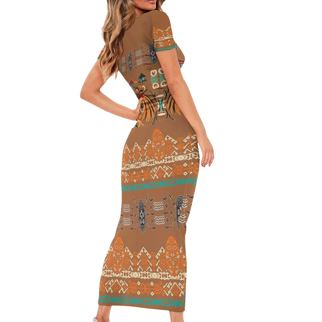 Terracotta Batik Papua-inspired Pattern Family Matching Short Sleeve Bodycon Dress and Hawaiian Shirt - Polynesian Pride