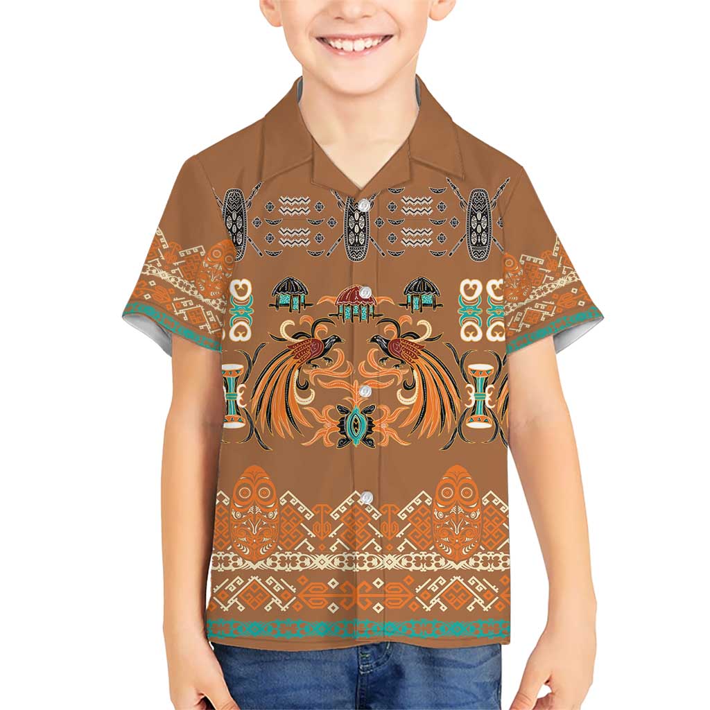 Terracotta Batik Papua-inspired Pattern Kid Hawaiian Shirt LT9 Kid Gold - Polynesian Pride