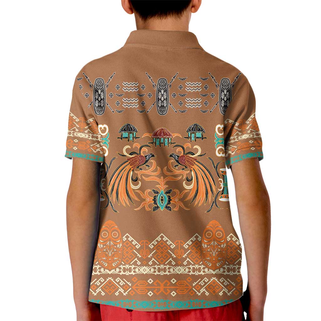 Terracotta Batik Papua-inspired Pattern Kid Polo Shirt LT9 - Polynesian Pride