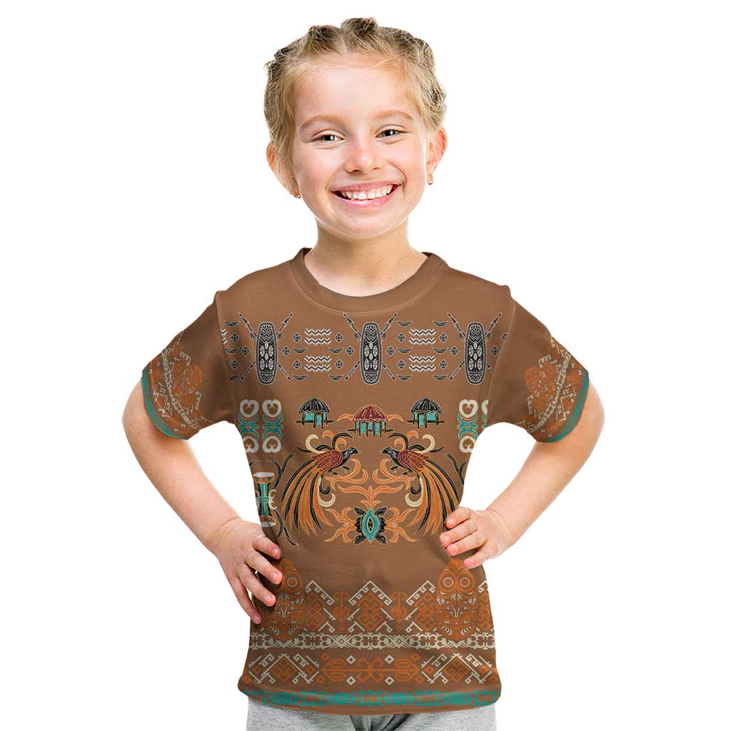 Terracotta Batik Papua-inspired Pattern Kid T Shirt LT9 Gold - Polynesian Pride