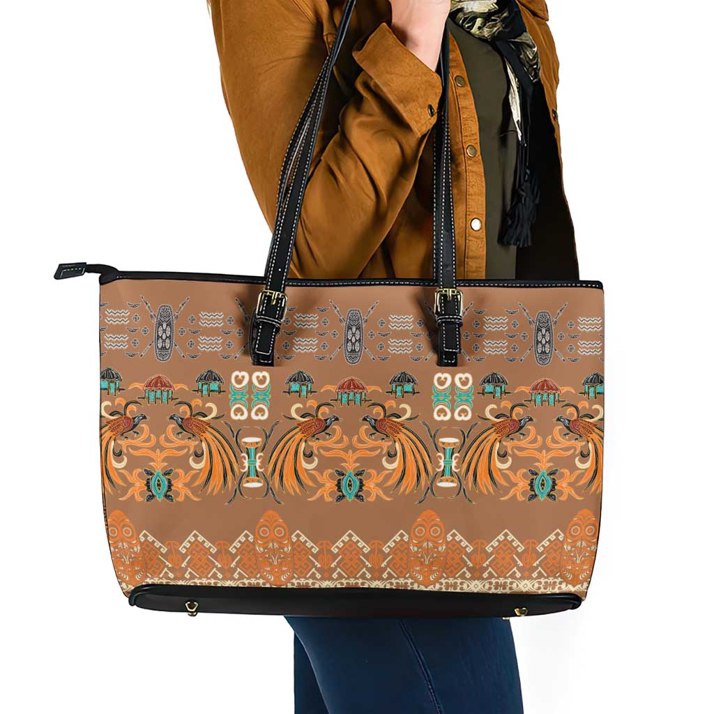 Terracotta Batik Papua-inspired Pattern Leather Tote Bag LT9 - Polynesian Pride