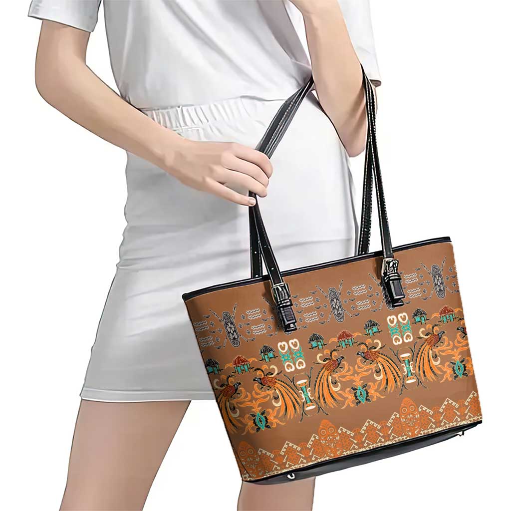 Terracotta Batik Papua-inspired Pattern Leather Tote Bag LT9 - Polynesian Pride