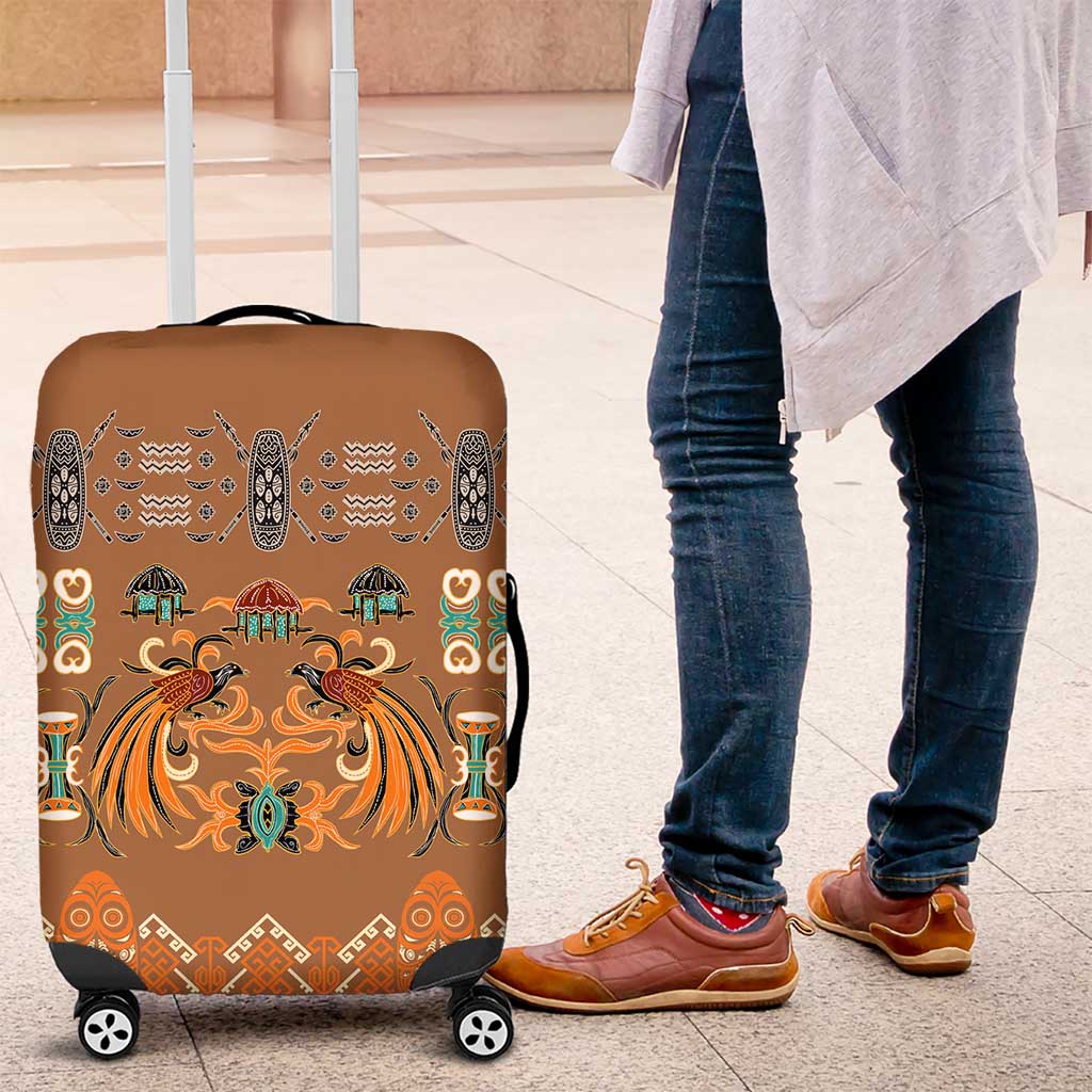 Terracotta Batik Papua-inspired Pattern Luggage Cover LT9 Gold - Polynesian Pride