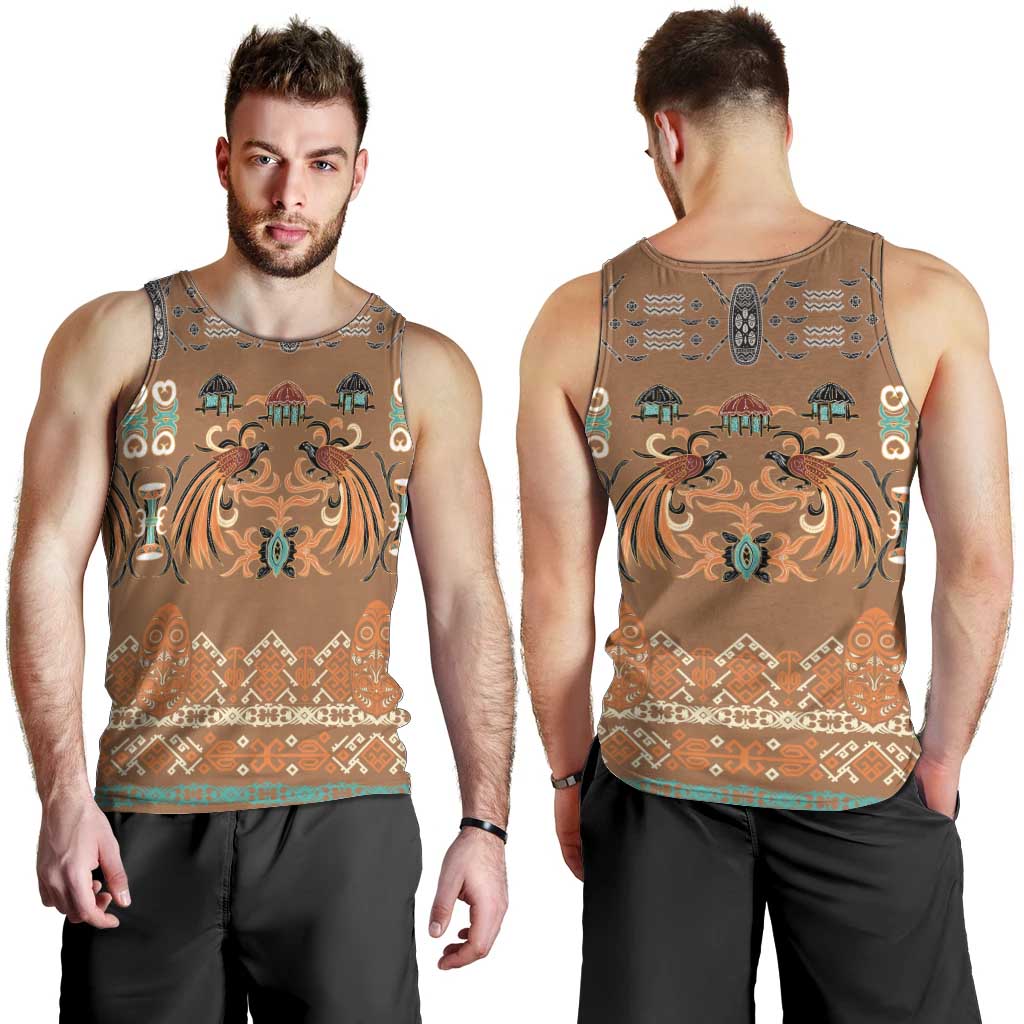 Terracotta Batik Papua-inspired Pattern Men Tank Top - Polynesian Pride