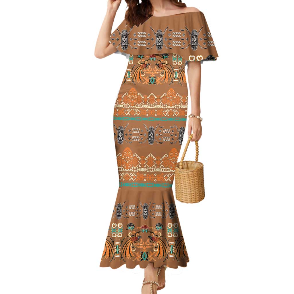 Terracotta Batik Papua-inspired Pattern Mermaid Dress - Polynesian Pride
