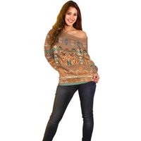 Terracotta Batik Papua-inspired Pattern Off Shoulder Sweater - Polynesian Pride