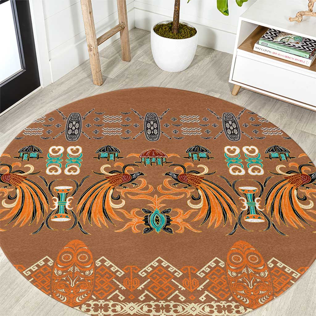 Terracotta Batik Papua-inspired Pattern Round Carpet LT9 Gold - Polynesian Pride