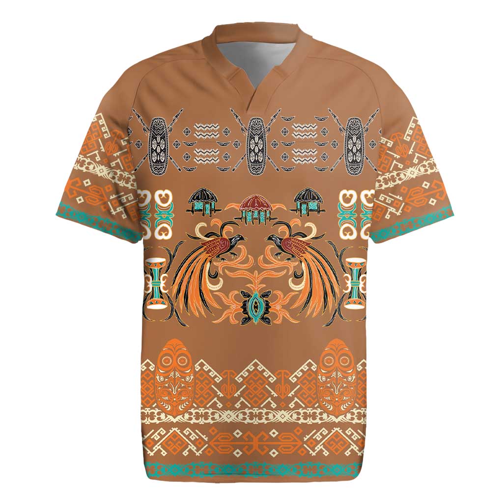 Terracotta Batik Papua-inspired Pattern Rugby Jersey - Polynesian Pride
