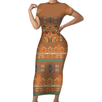 Terracotta Batik Papua-inspired Pattern Short Sleeve Bodycon Dress - Polynesian Pride