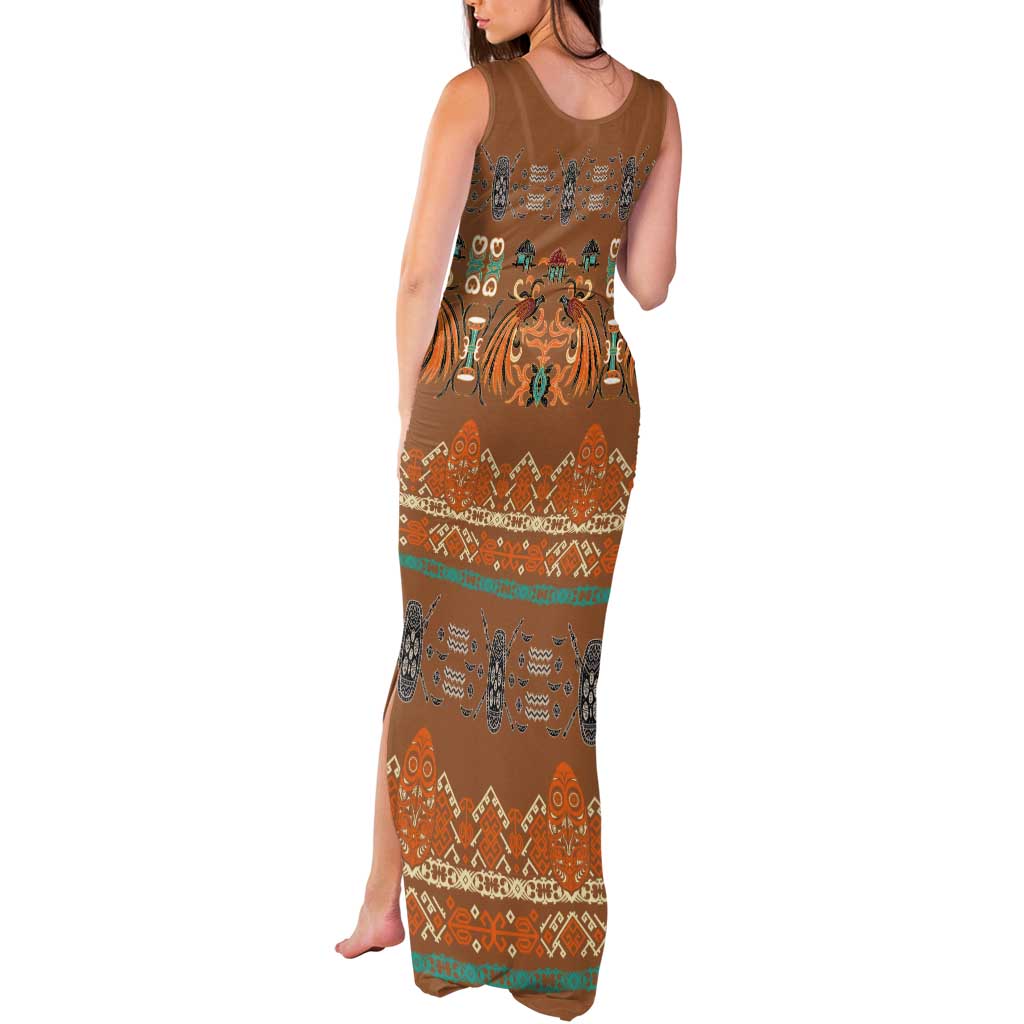 Terracotta Batik Papua-inspired Pattern Tank Maxi Dress - Polynesian Pride