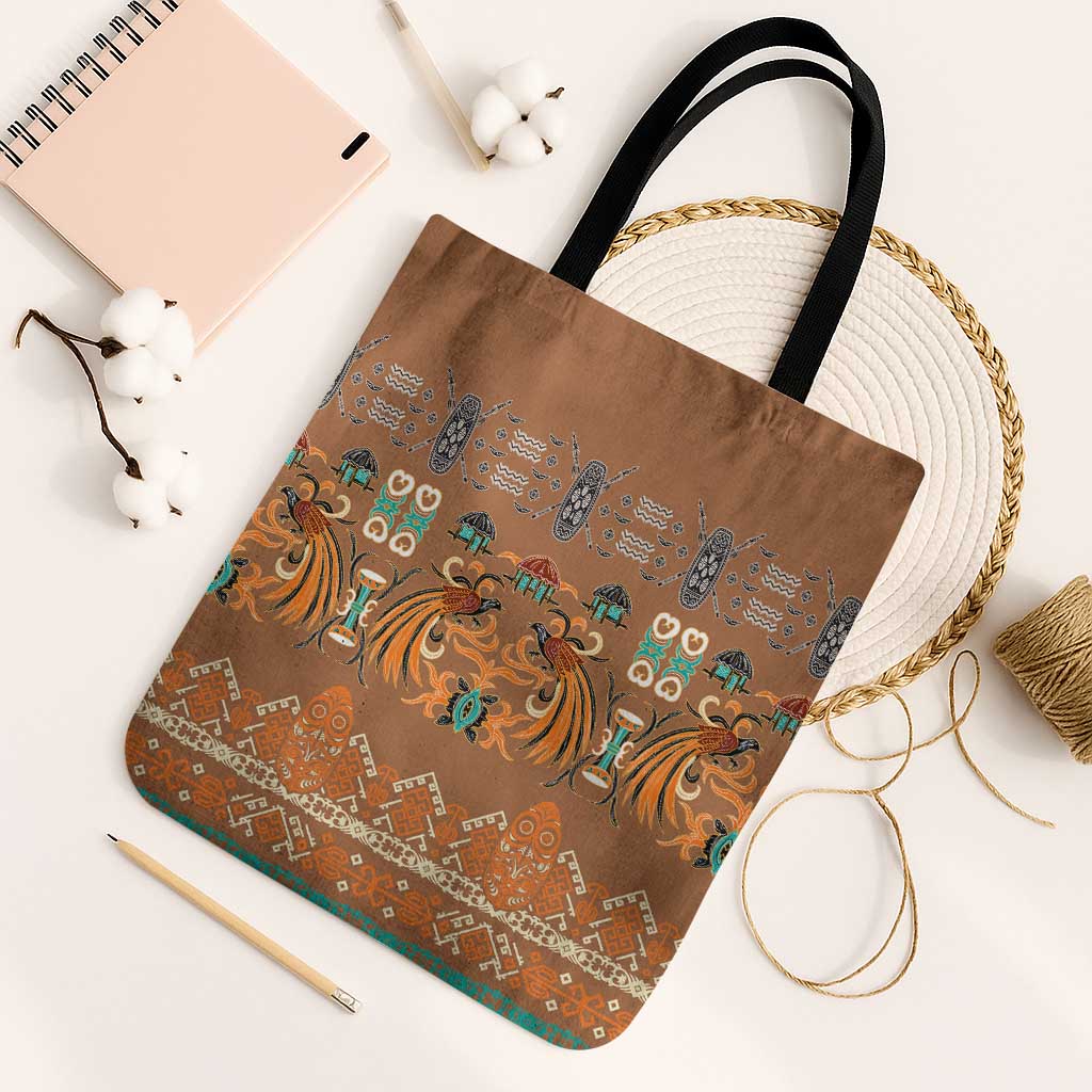Terracotta Batik Papua-inspired Pattern Tote Bag LT9 Black Strap One Size Gold - Polynesian Pride
