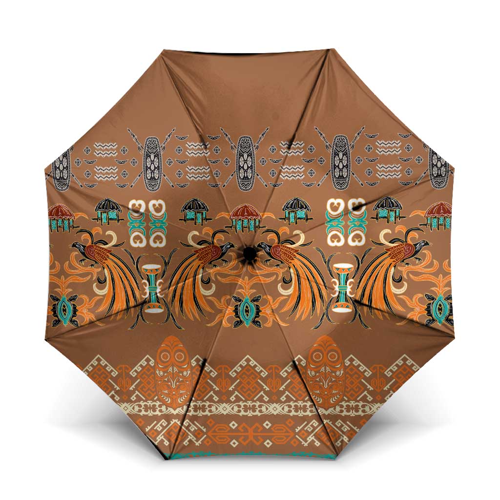 Terracotta Batik Papua-inspired Pattern Umbrella - Polynesian Pride