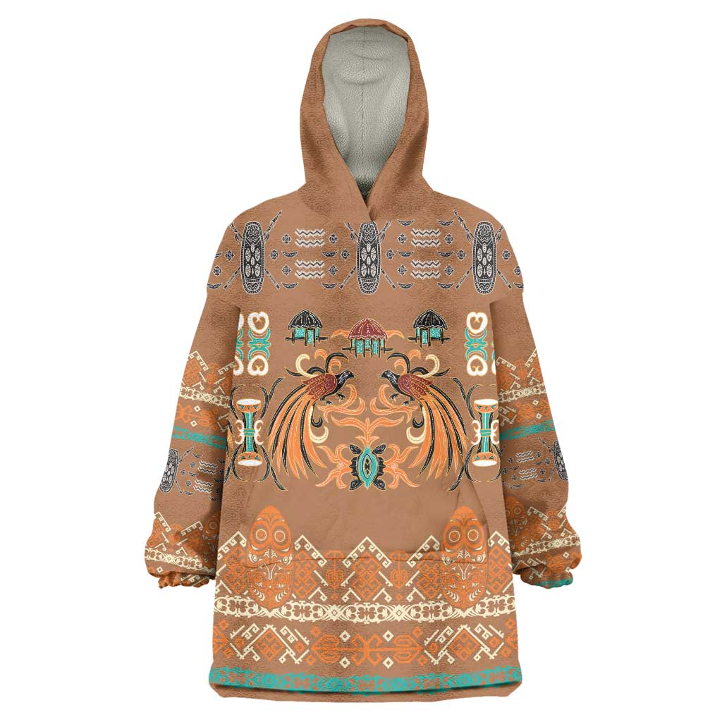 Terracotta Batik Papua-inspired Pattern Wearable Blanket Hoodie LT9 One Size Gold - Polynesian Pride
