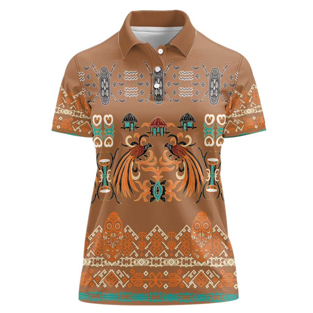 Terracotta Batik Papua-inspired Pattern Women Polo Shirt - Polynesian Pride