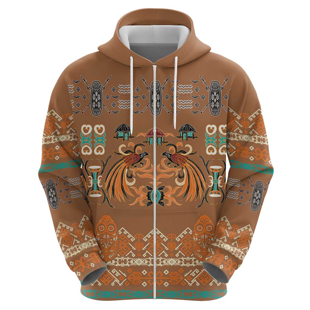 Terracotta Batik Papua-inspired Pattern Zip Hoodie - Polynesian Pride