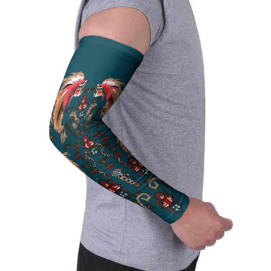 Dark Cyan Blue Bird of Batik Papua Arm Sleeves Exotic Natural Wealth of Papua - Polynesian Pride