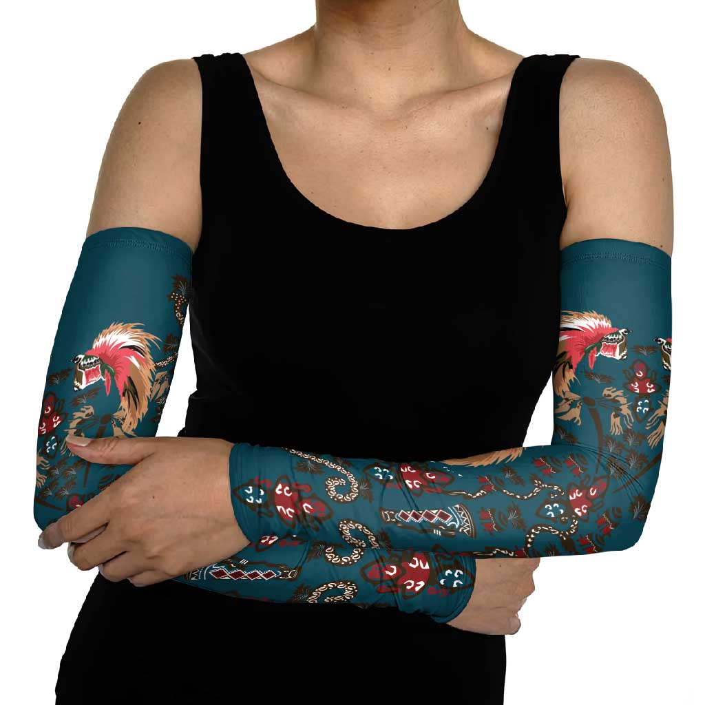 Dark Cyan Blue Bird of Batik Papua Arm Sleeves Exotic Natural Wealth of Papua - Polynesian Pride