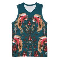 Dark Cyan Blue Bird of Batik Papua Basketball Jersey Exotic Natural Wealth of Papua - Polynesian Pride