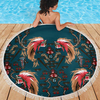 Dark Cyan Blue Bird of Batik Papua Beach Blanket Exotic Natural Wealth of Papua - Polynesian Pride