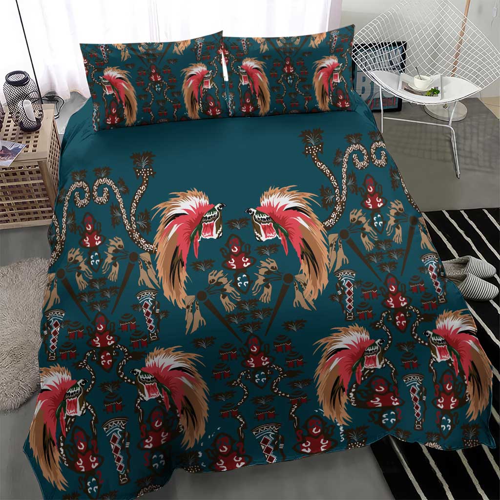 Dark Cyan Blue Bird of Batik Papua Bedding Set Exotic Natural Wealth of Papua - Polynesian Pride