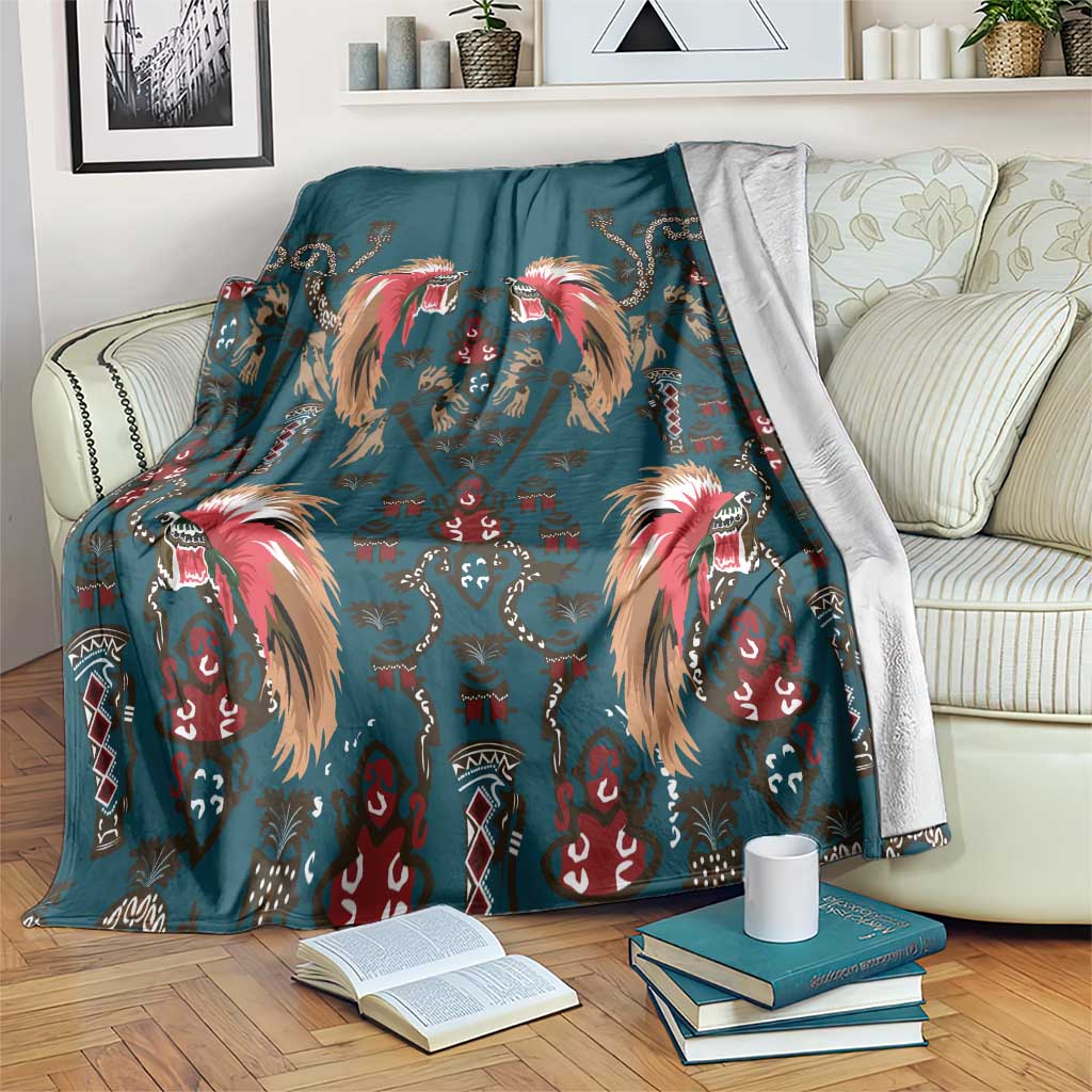 Dark Cyan Blue Bird of Batik Papua Blanket Exotic Natural Wealth of Papua - Polynesian Pride