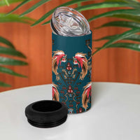 Dark Cyan Blue Bird of Batik Papua 4 in 1 Can Cooler Tumbler Exotic Natural Wealth of Papua - Polynesian Pride