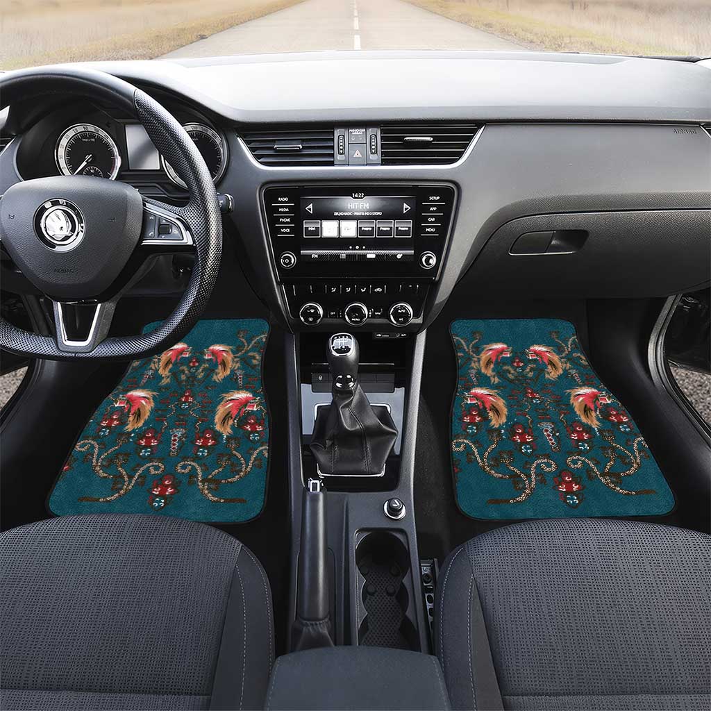 Dark Cyan Blue Bird of Batik Papua Car Mats Exotic Natural Wealth of Papua - Polynesian Pride